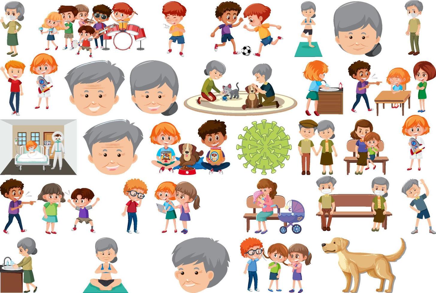 Set of different activities people in cartoon style vector