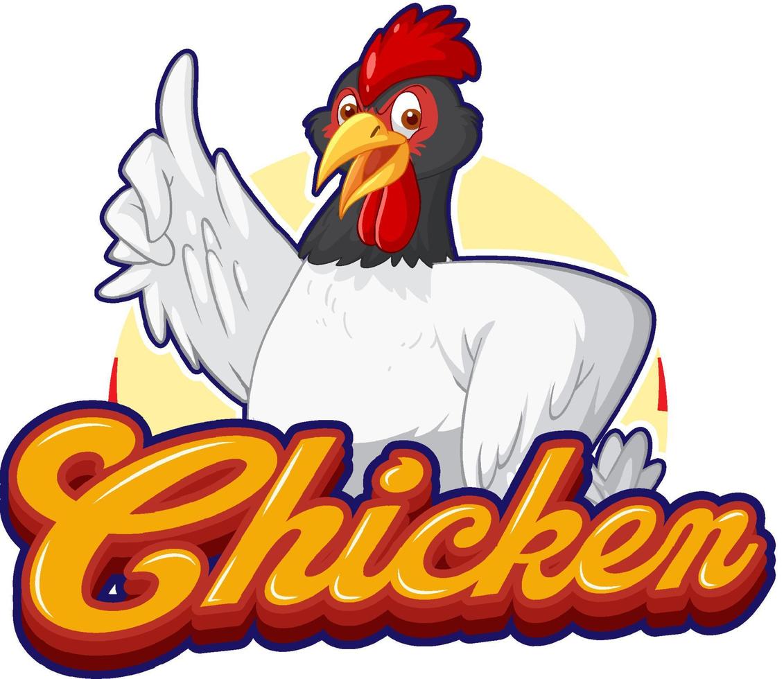 pollo en gesto de señalar logotipo de personaje de dibujos animados vector