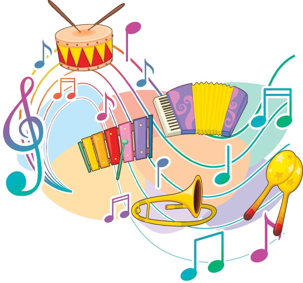 Music instrument with music notes on white background vector