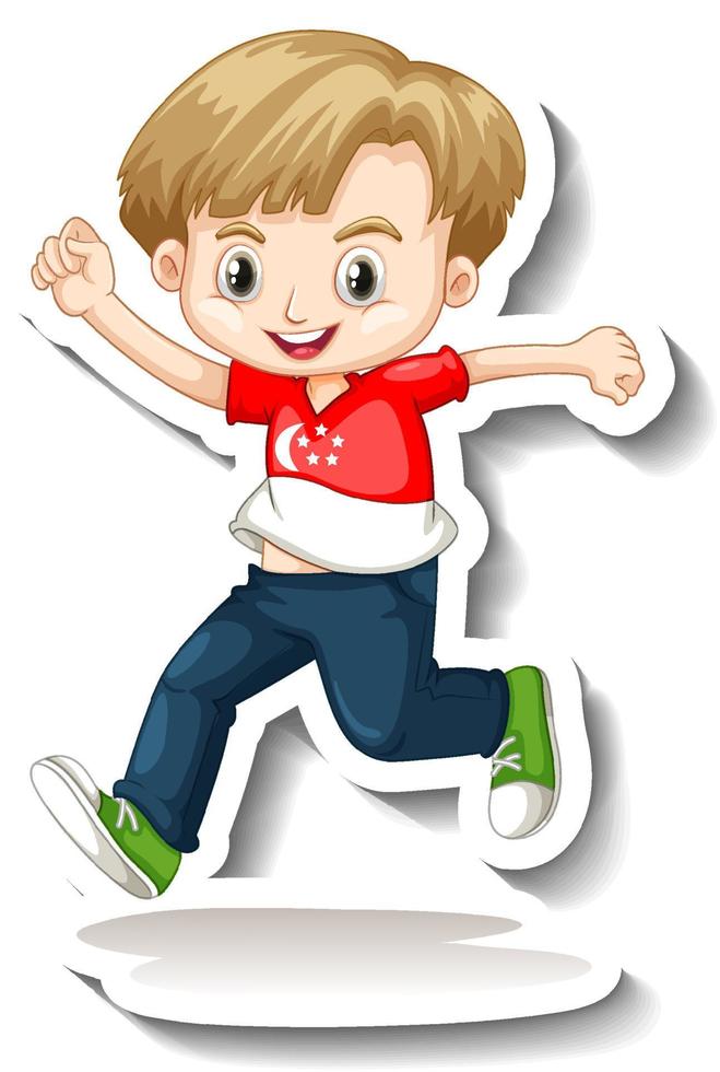 Singaporean boy cartoon character sticker vector