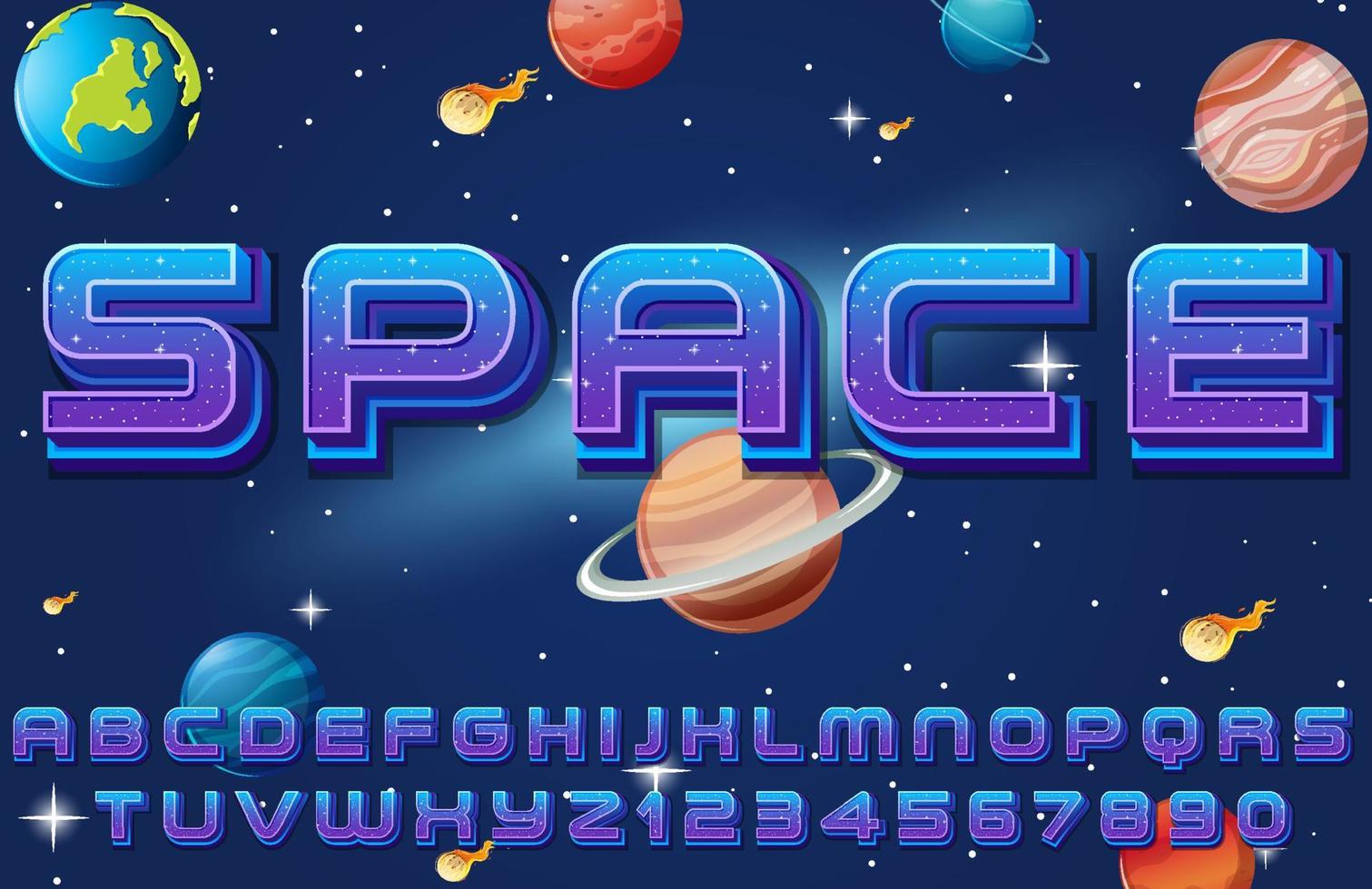 A set of English alphabet space font on space background vector