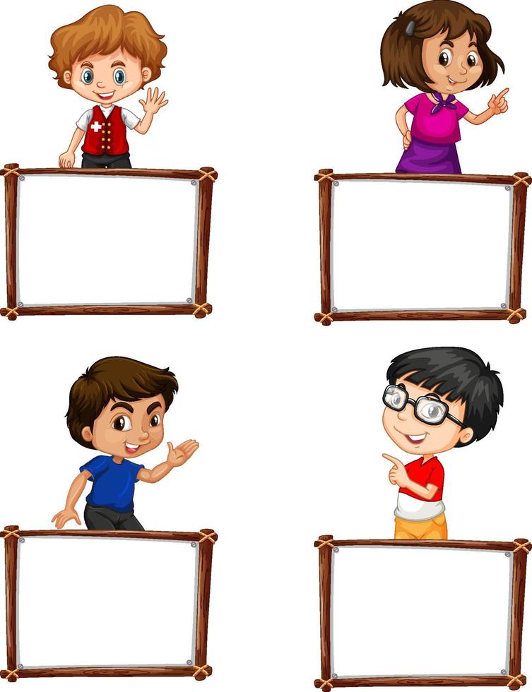 A set of Board template with happy kids vector