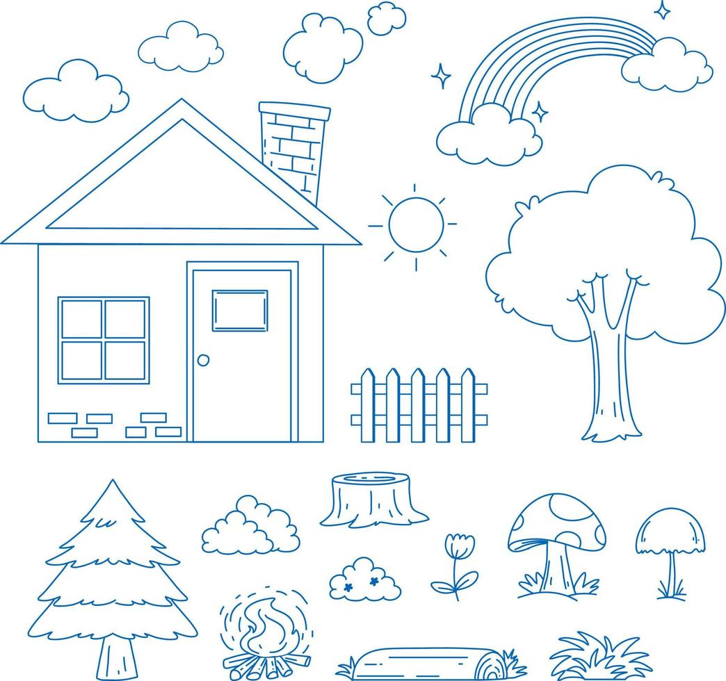 A paper with a doodle design of the house and tree vector