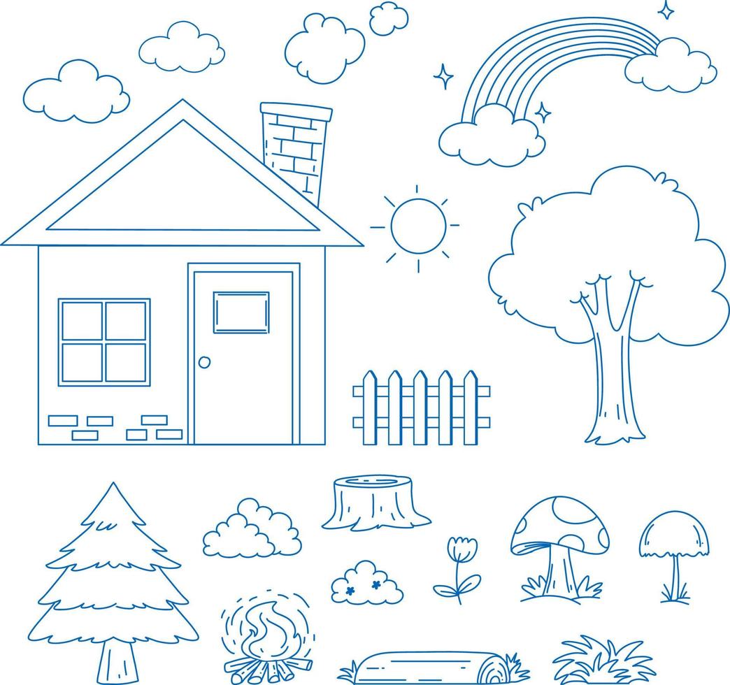 A paper with a doodle design of the house and tree vector