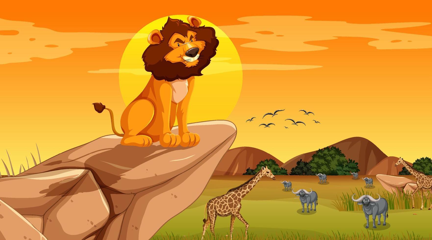 Savanna forest scene with African animals vector
