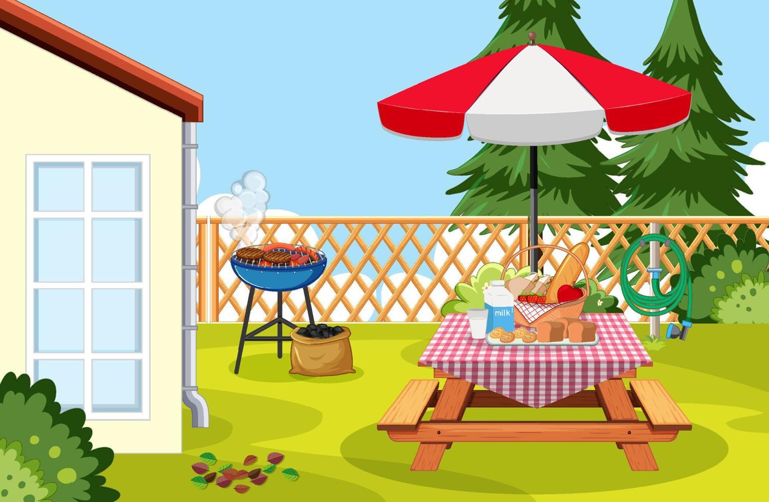 Scene of backyard with a fence vector