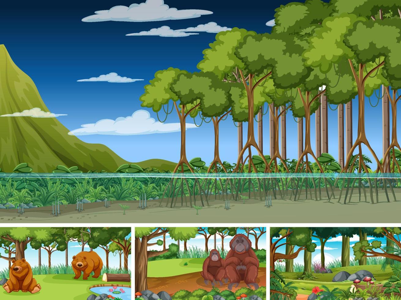 Scenes with wild animals in the forest vector