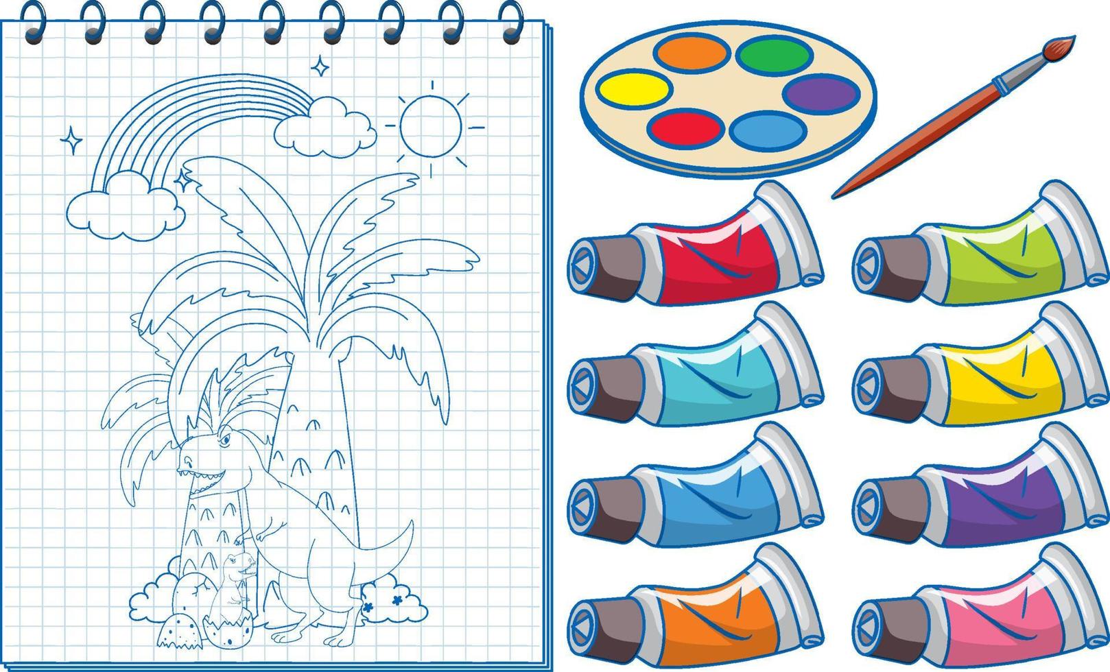 A notebook with a doodle sketch design and watercolour vector