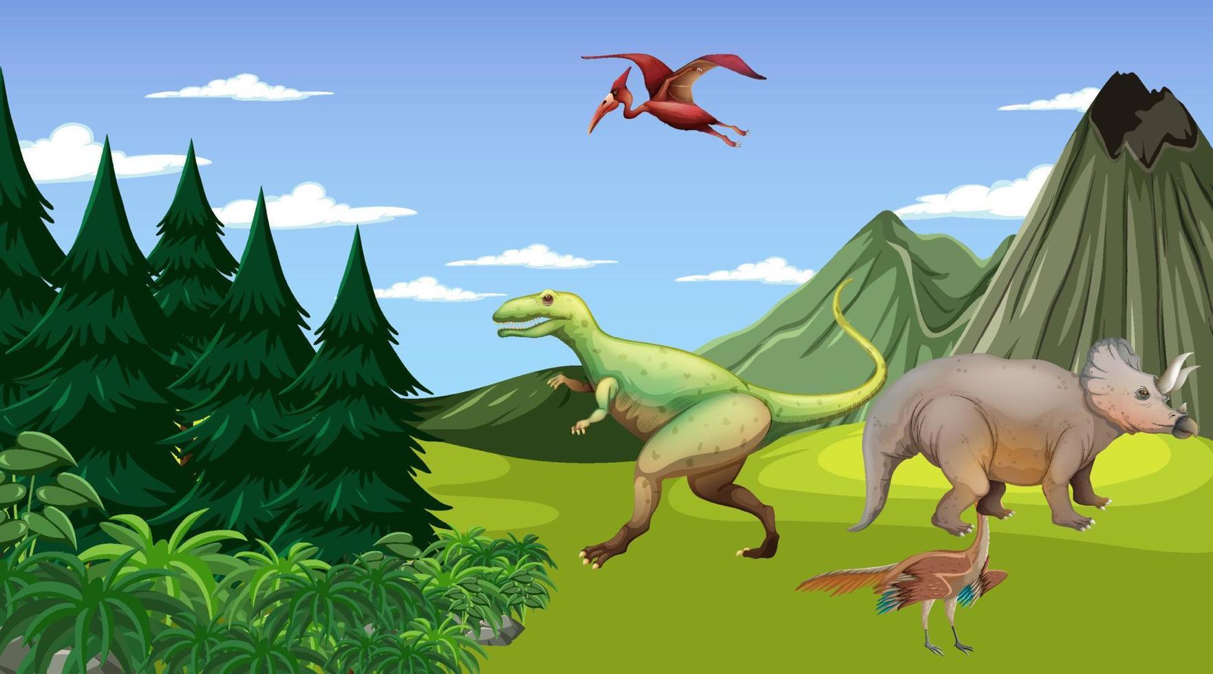 Scene with dinosaurs in forest vector