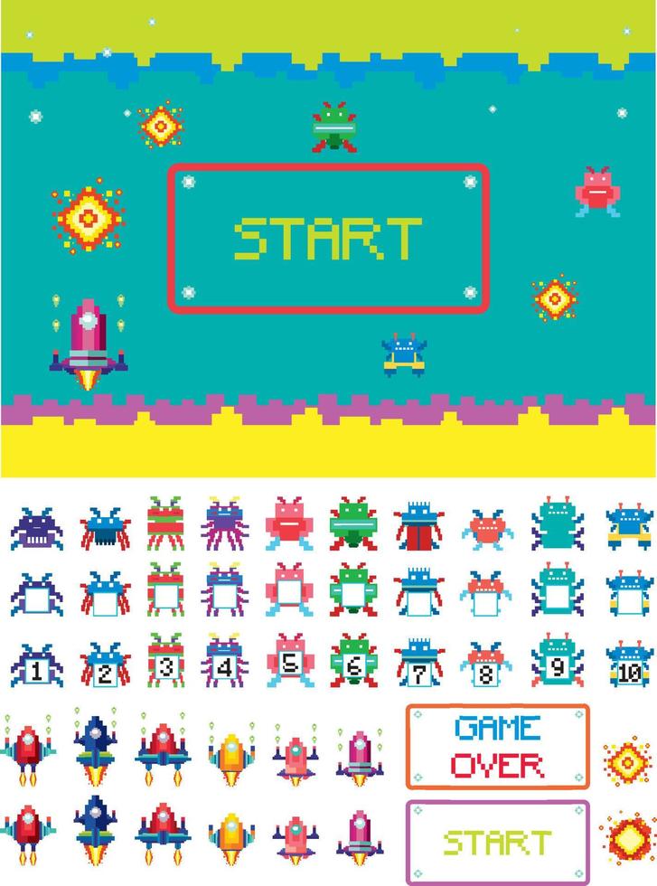 Retro 8-bit space game interface vector