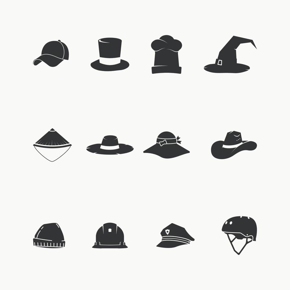 diferentes tipos de sombreros icono diseño gráfico ilustración vectorial vector