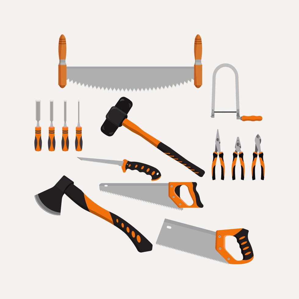 icono de herramientas de mano. Ilustración de vector de martillo, alicates y sierra