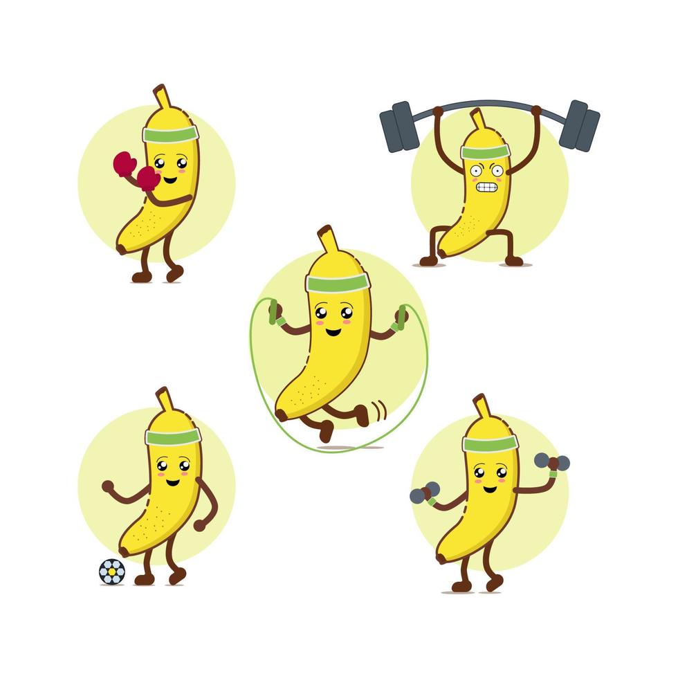 lindo personaje de dibujos animados de plátano actividades deportivas vector