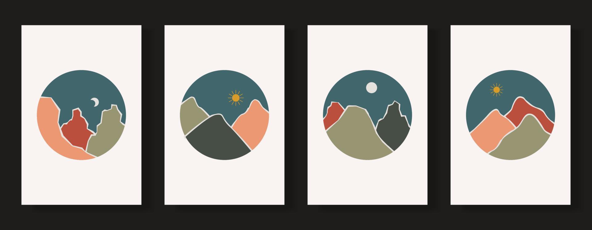 Set of 4 abstract landscape mountain posters vector illustration