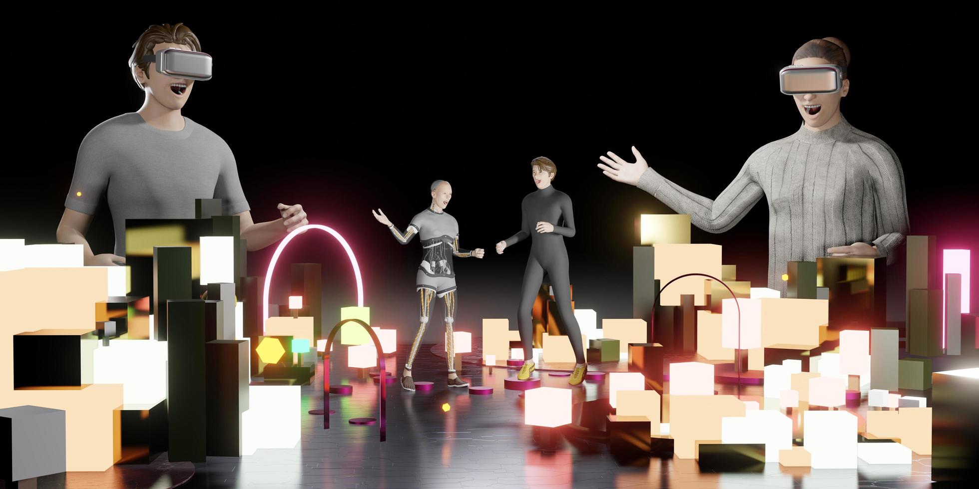 Avatars in Metaverse Party Social and Chat VR in the worlds of Metaverse and The sandbox 3D photo