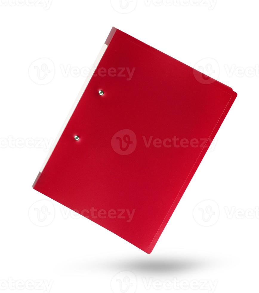 Office red folder for binding with shadow isolated on white background. photo