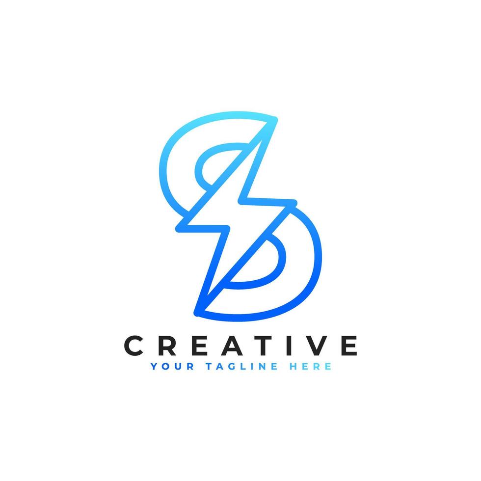 Initial Letter S Logo With Lighting Thunder Bolt in Linear Style. Alphabet Suitable for Fast, Power, Flash, Electric, Identity, Moving and Speed. vector