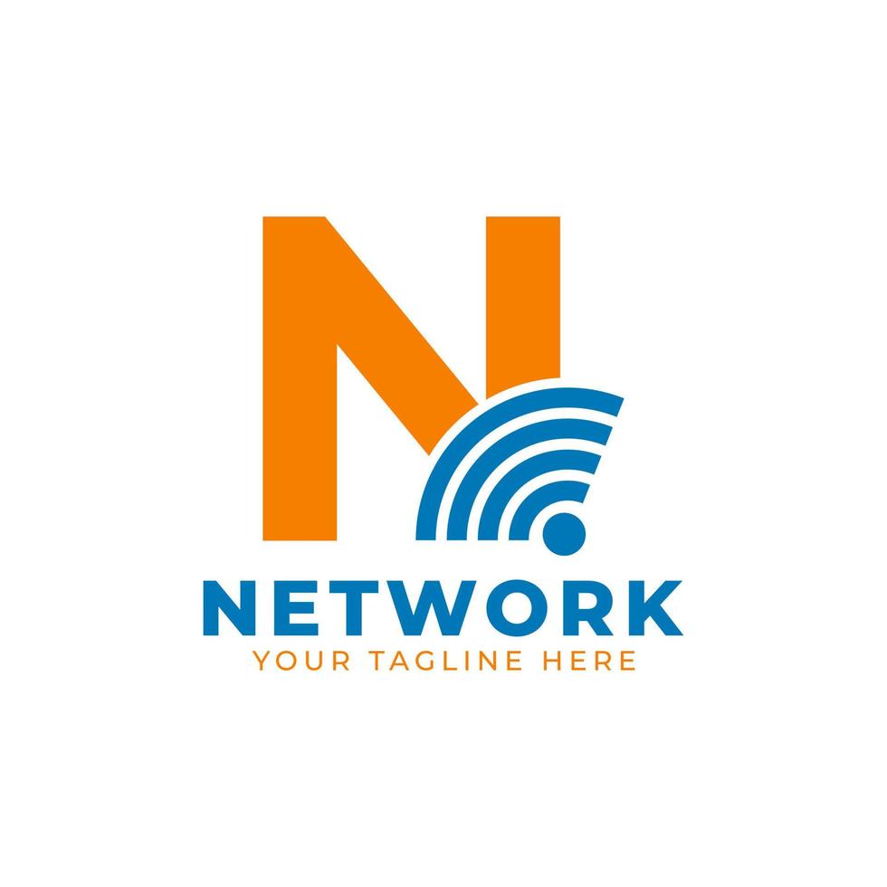 Initial Letter N with Signal Sign Logo Branding Identity Logo Design Template vector