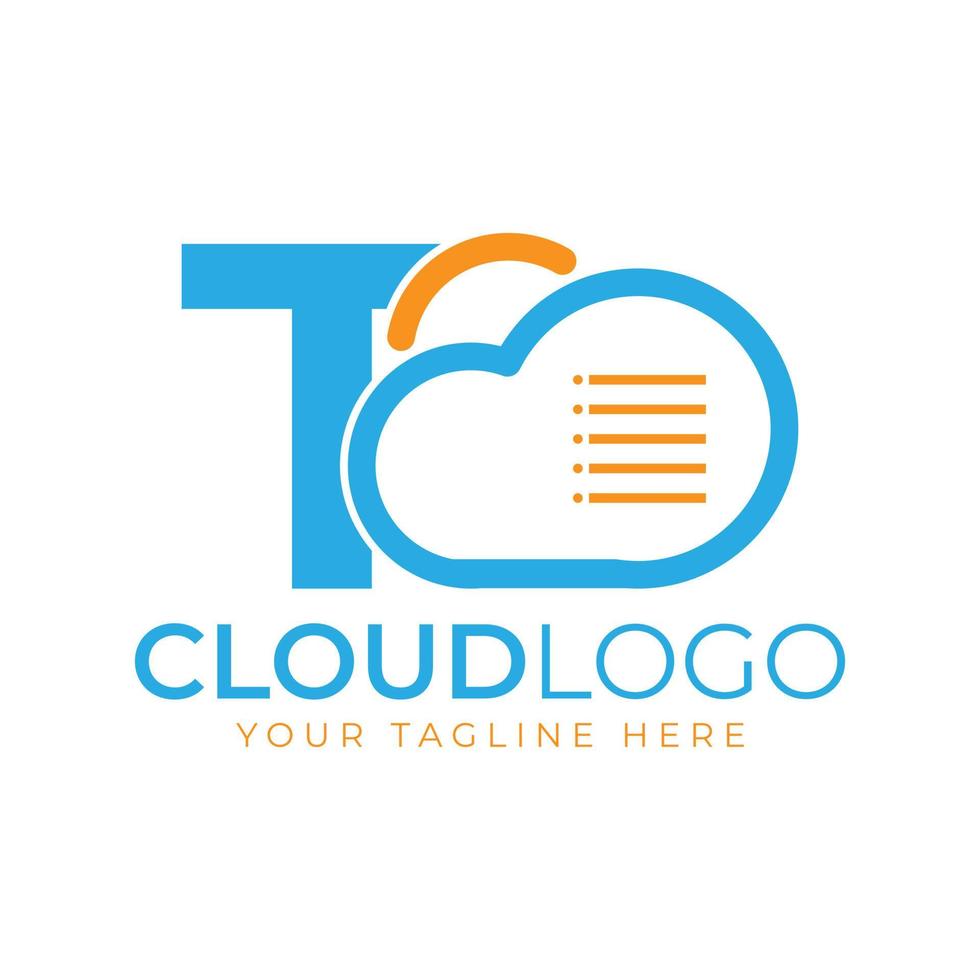 Cloud Tech Logo. Initial Letter T with Cloud and Document for Technology Concept. Data Software Weather Sign vector