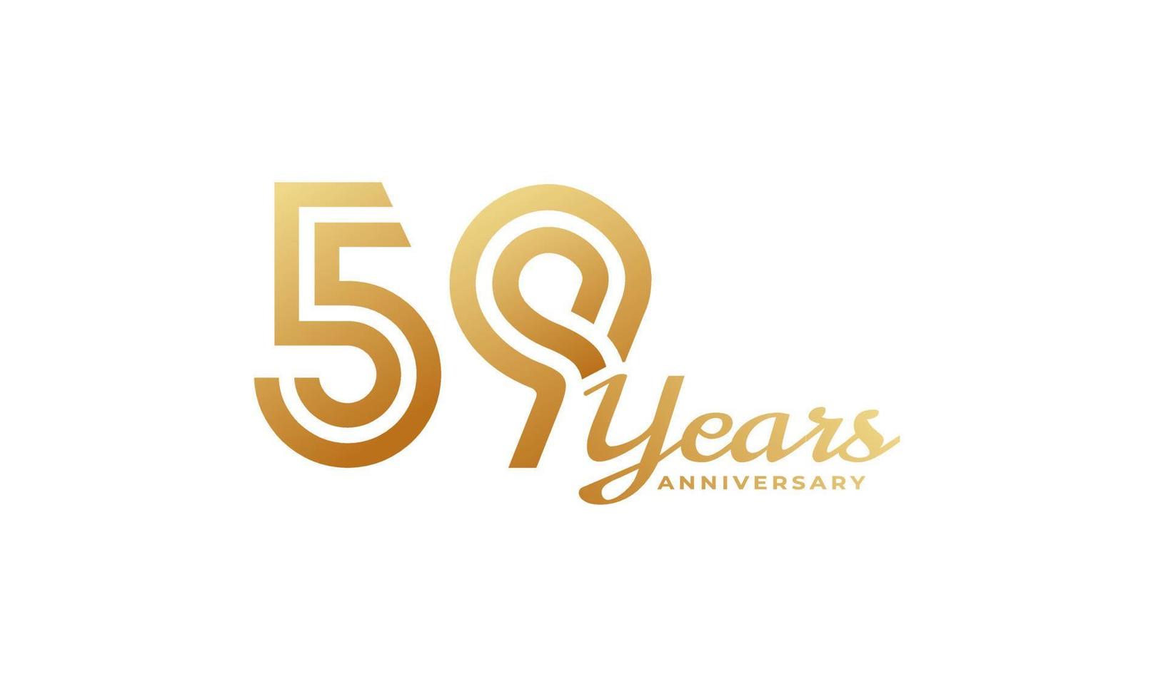 59 Year Anniversary Celebration with Handwriting Golden Color for Celebration Event, Wedding, Greeting card, and Invitation Isolated on White Background vector