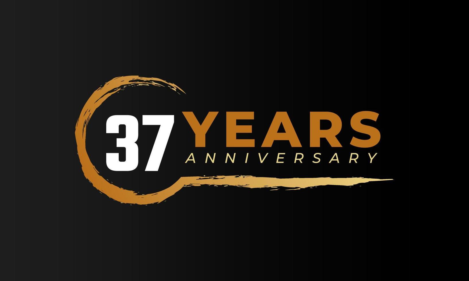 37 Year Anniversary Celebration with Circle Brush in Golden Color. Happy Anniversary Greeting Celebrates Event Isolated on Black Background vector