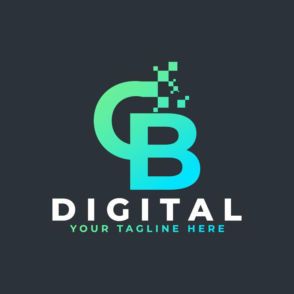 Tech Letter CB Logo. Blue and Green Geometric Shape with Square Pixel Dots. Usable for Business and Technology Logos. Design Ideas Template Element. vector