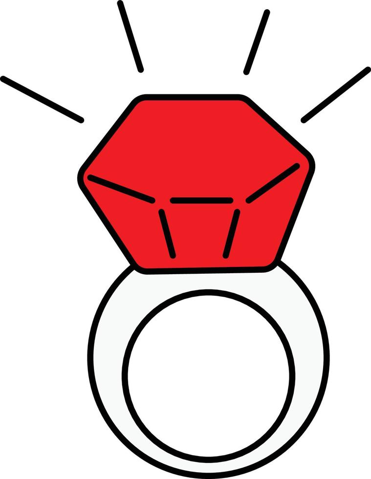 Engagement ring with red gemstone. Symbol of love. Vector illustration.