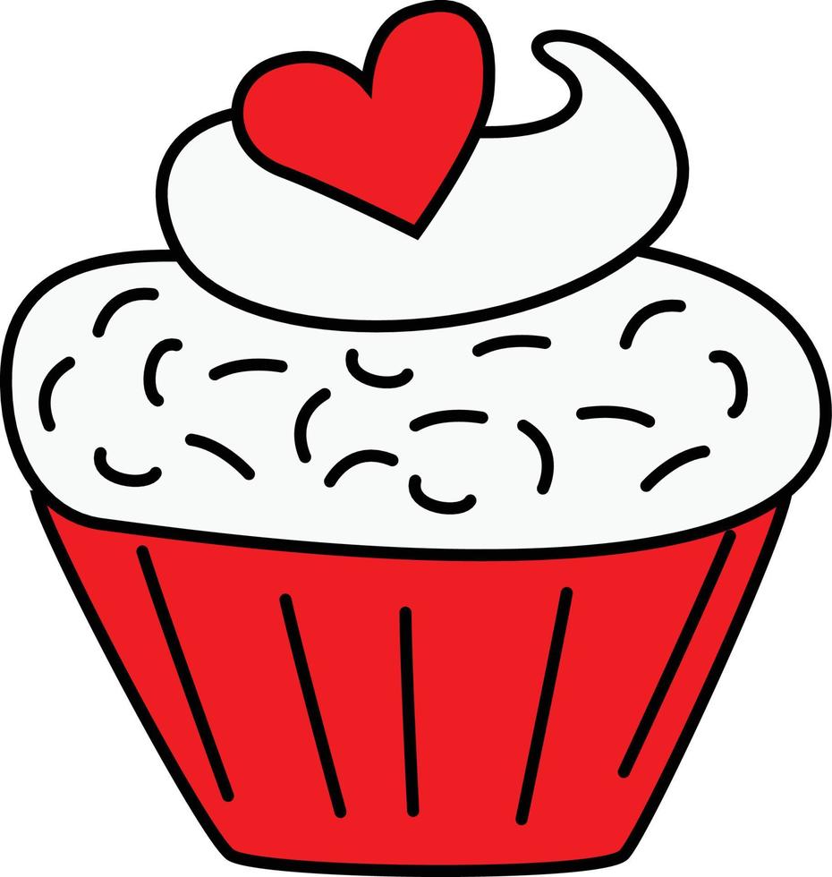 Sweet cupcake in red packaging. love symbol vector