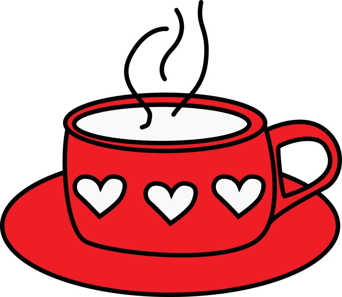 Red heart cup with hot drink.Vector illustration vector