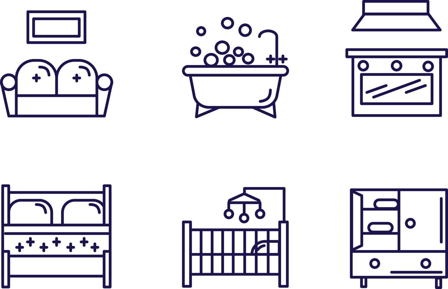 House icons set. blue lines. Vector illustration