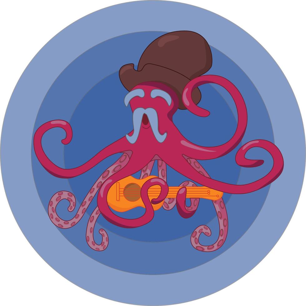 The character octopus plays the guitar and sings. Vector illustration.