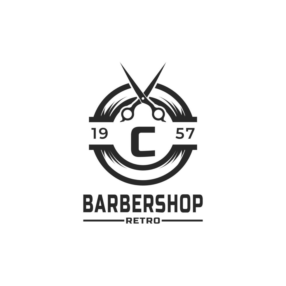 inspiración para el diseño de la insignia y el logotipo de la barbería vintage de la letra c vector