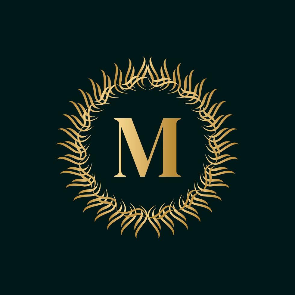 Emblem Letter M Weaving Circle Monogram Graceful Template. Simple Logo Design for Luxury Crest, Royalty, Business Card, Boutique, Hotel, Heraldic. Calligraphic Vintage Border. Vector Illustration