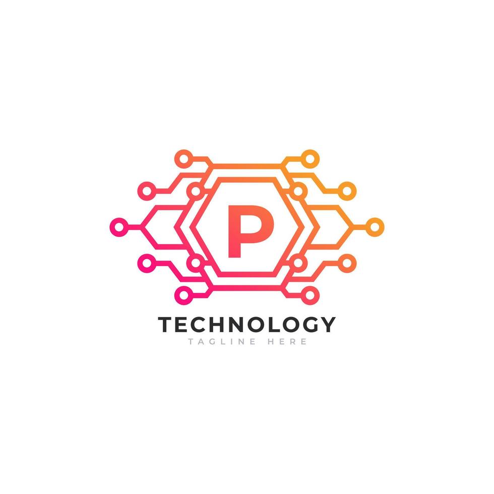 elemento de plantilla de diseño de logotipo de letra p inicial de tecnología. vector