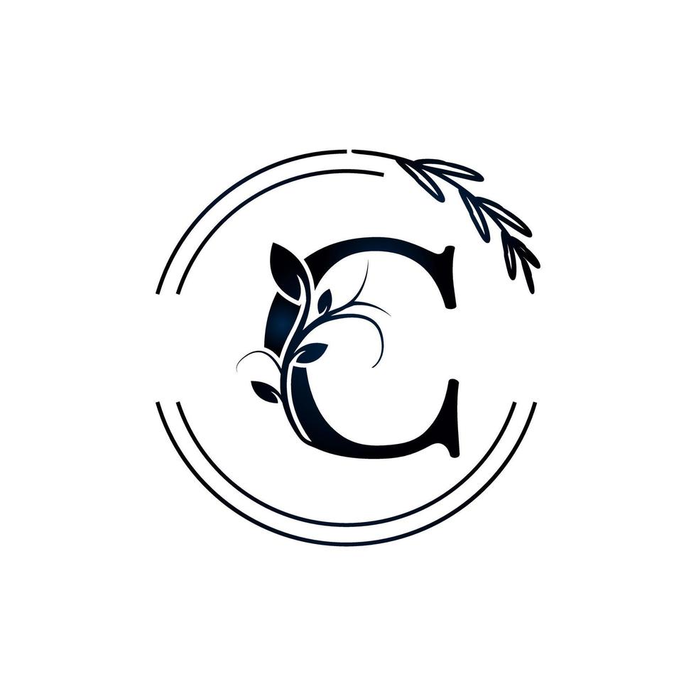 Initial Letter C Botanical Flowers with lettering circle hand drawn. Suitable for natural, eco, jewelry, fashion, personal or corporate branding. vector