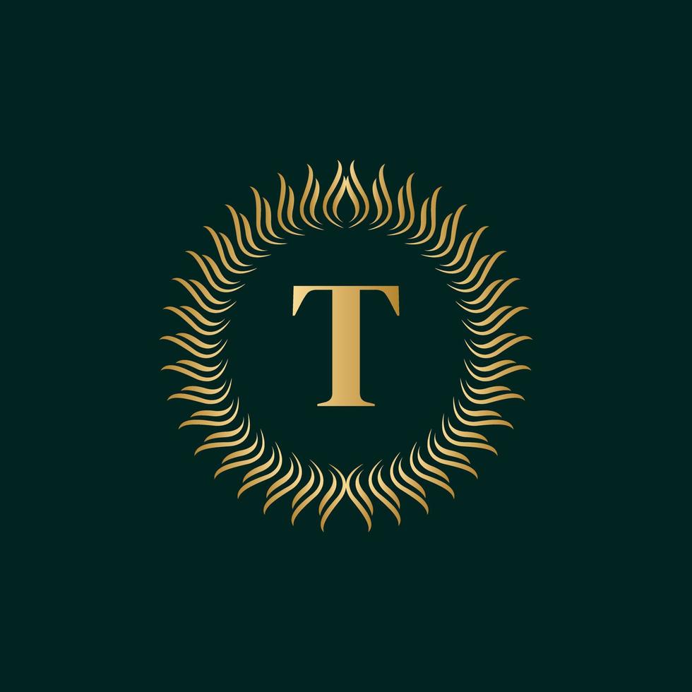 emblema letra t tejido círculo monograma elegante plantilla. diseño de logotipo simple para cresta de lujo, realeza, tarjeta de visita, boutique, hotel, heráldica. borde vintage caligráfico. ilustración vectorial vector