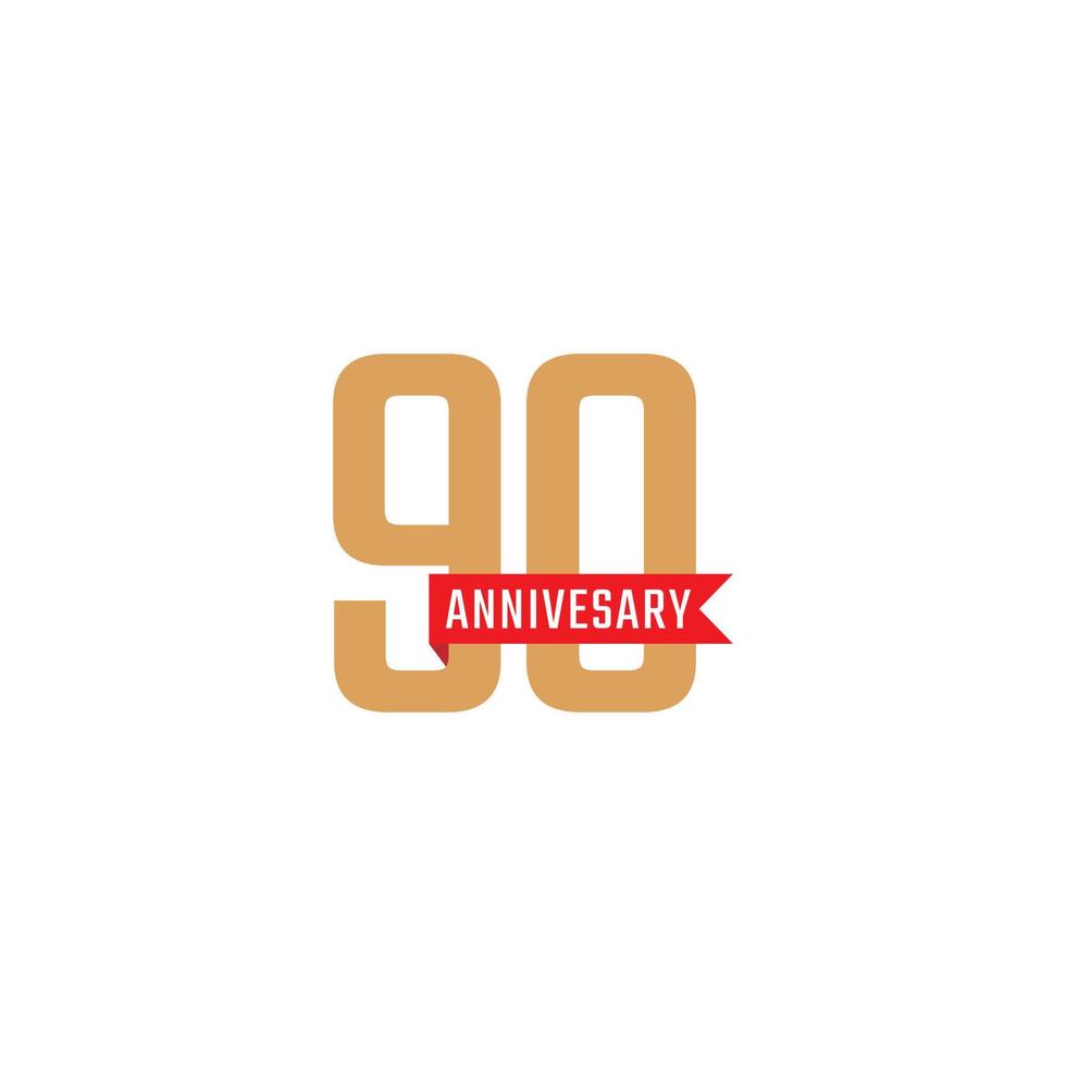 90 Year Anniversary Celebration with Red Ribbon Vector. Happy Anniversary Greeting Celebrates Template Design Illustration vector