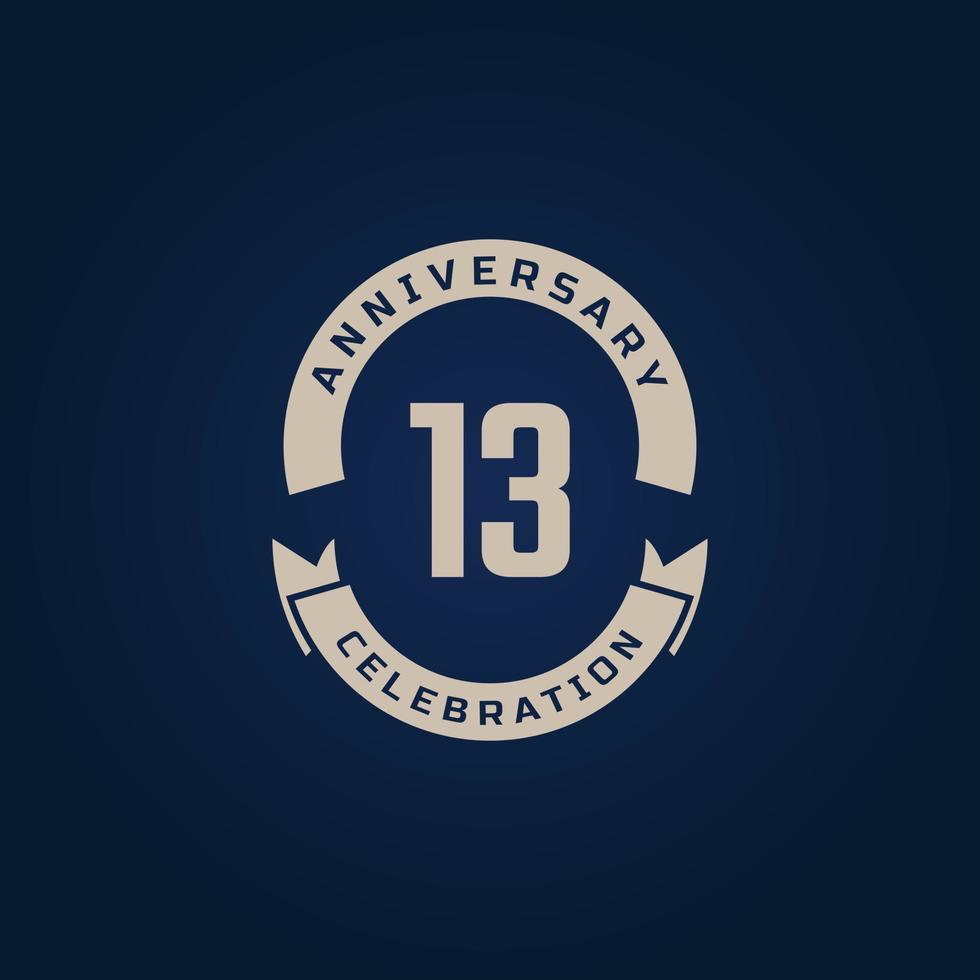 13 Year Anniversary Celebration with Golden Color for Celebration Event, Wedding, Greeting card, and Invitation Isolated on Blue Background vector