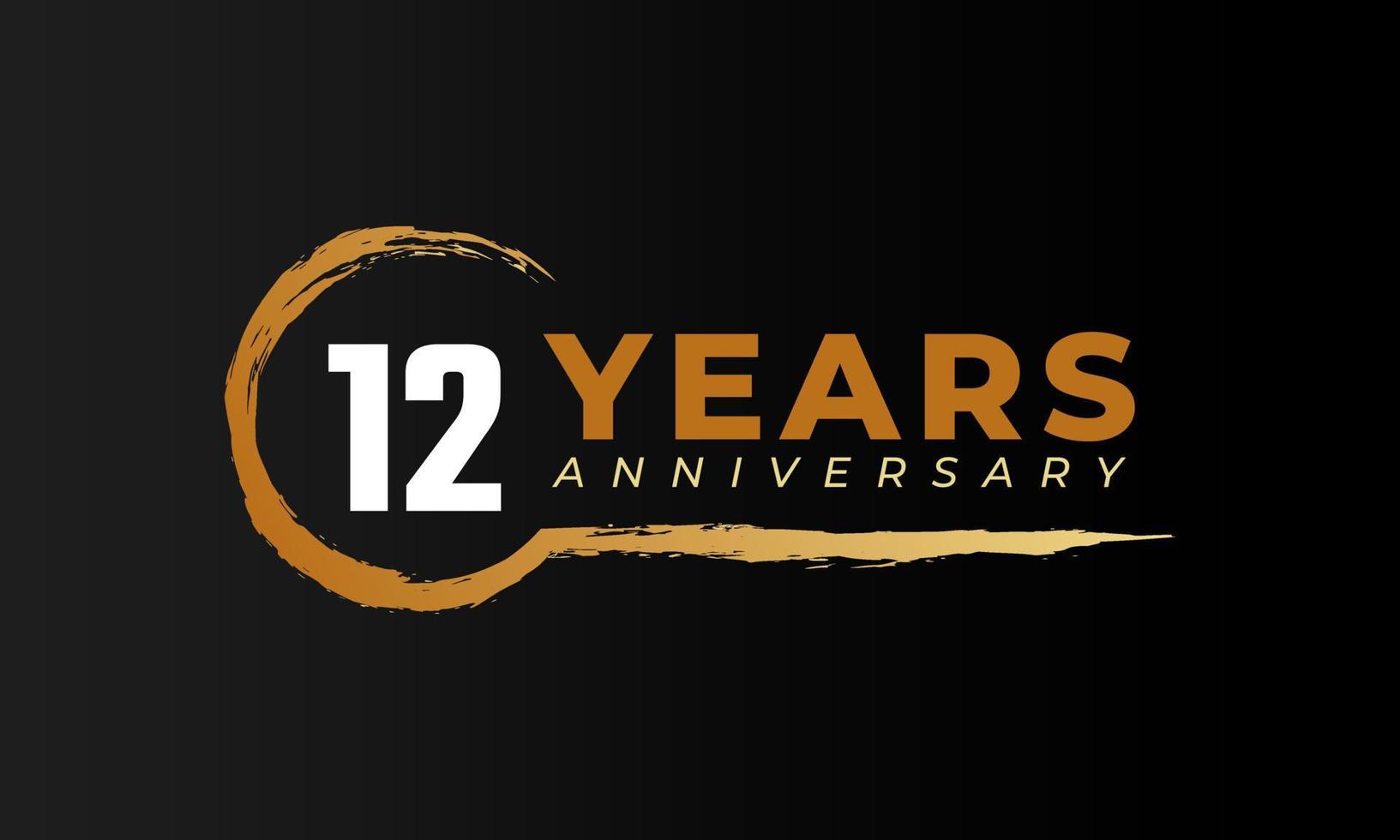 12 Year Anniversary Celebration with Circle Brush in Golden Color. Happy Anniversary Greeting Celebrates Event Isolated on Black Background vector