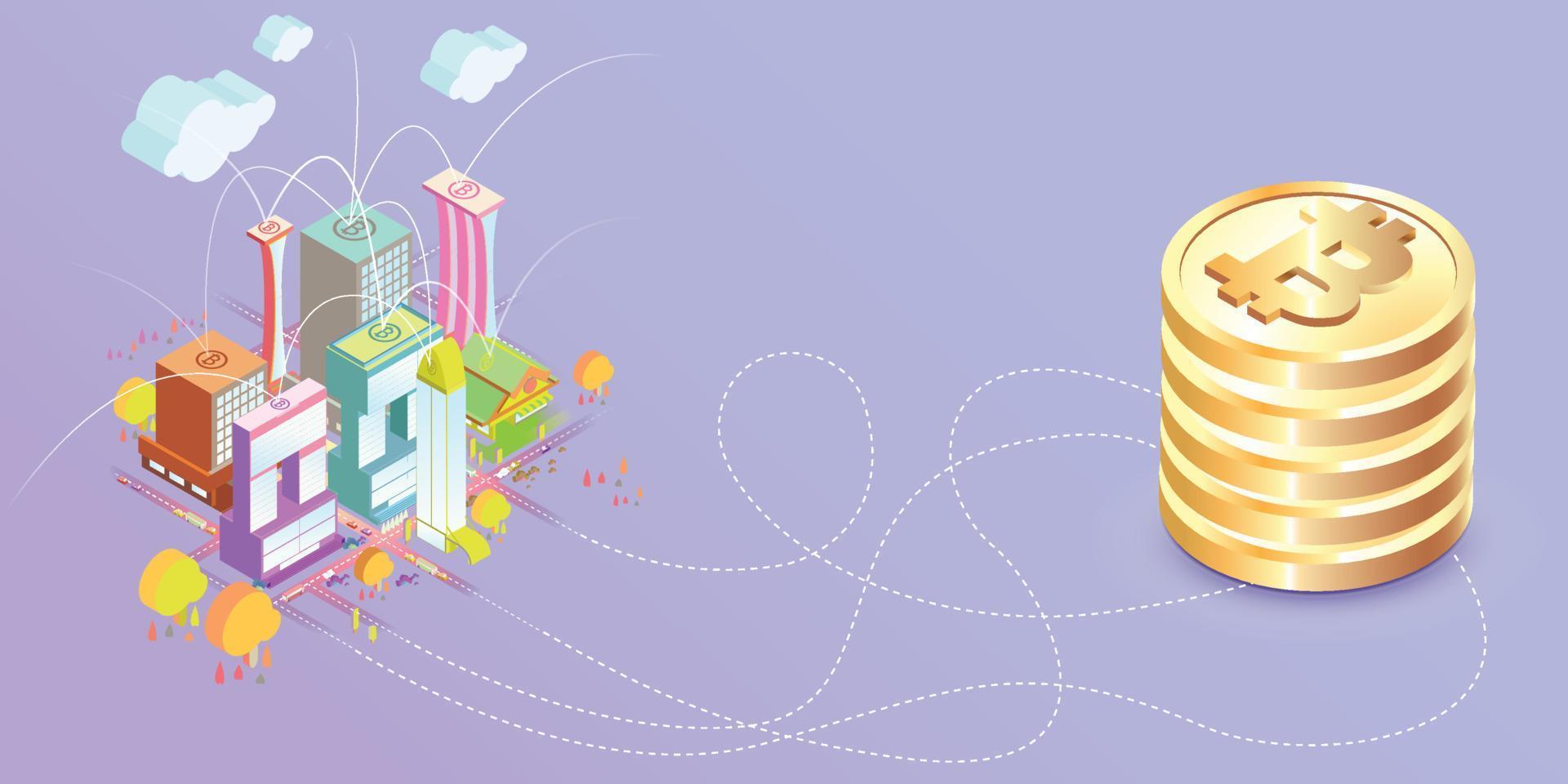 Bitcoin as transaction payment in the city vector