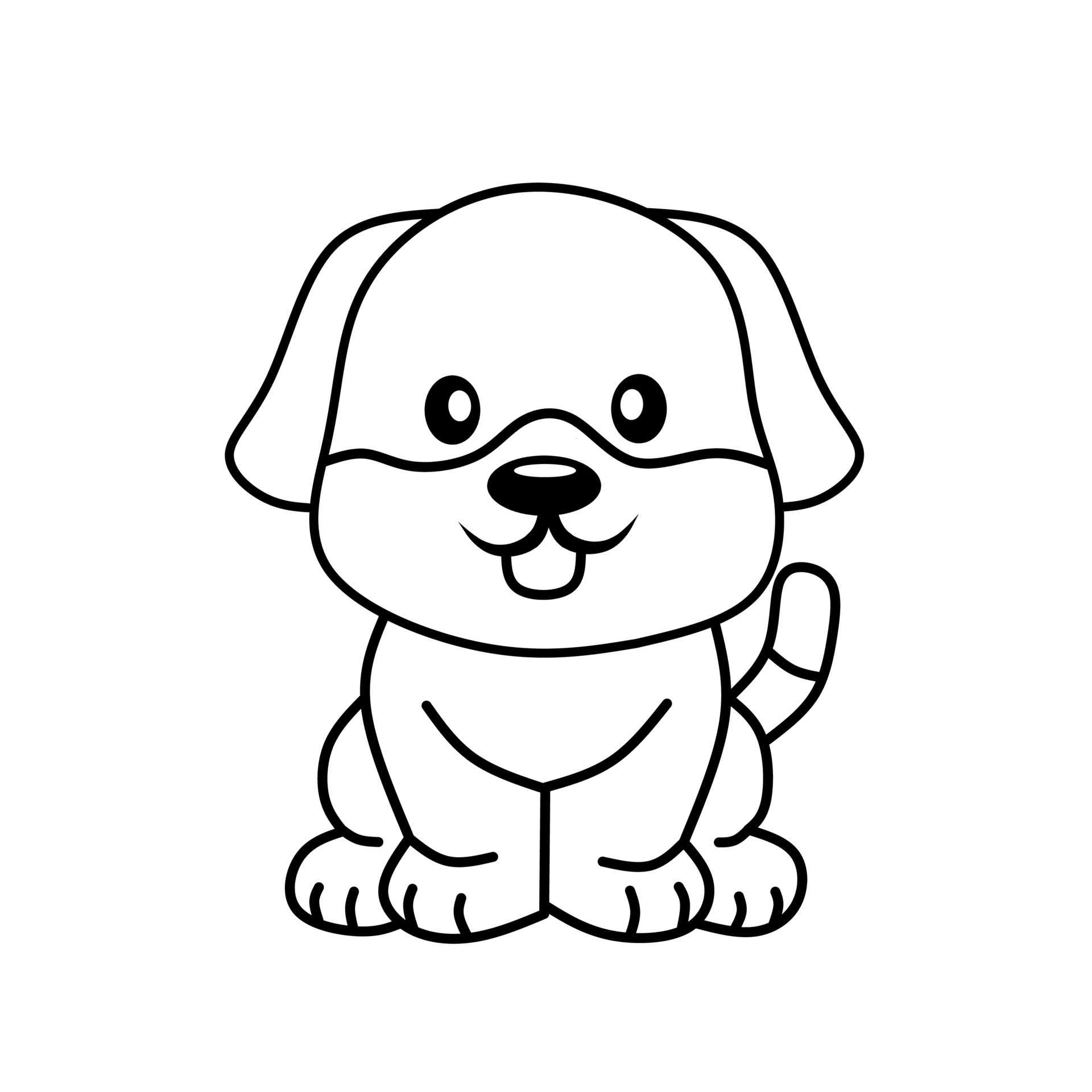 Cute cartoon puppy outline. Funny dog. Vector illustration for kids.  Illustration with black outline. Happy cartoon puppy sits, portrait of a  cute dog. A dog friend. Vector on white background 6241035 Vector