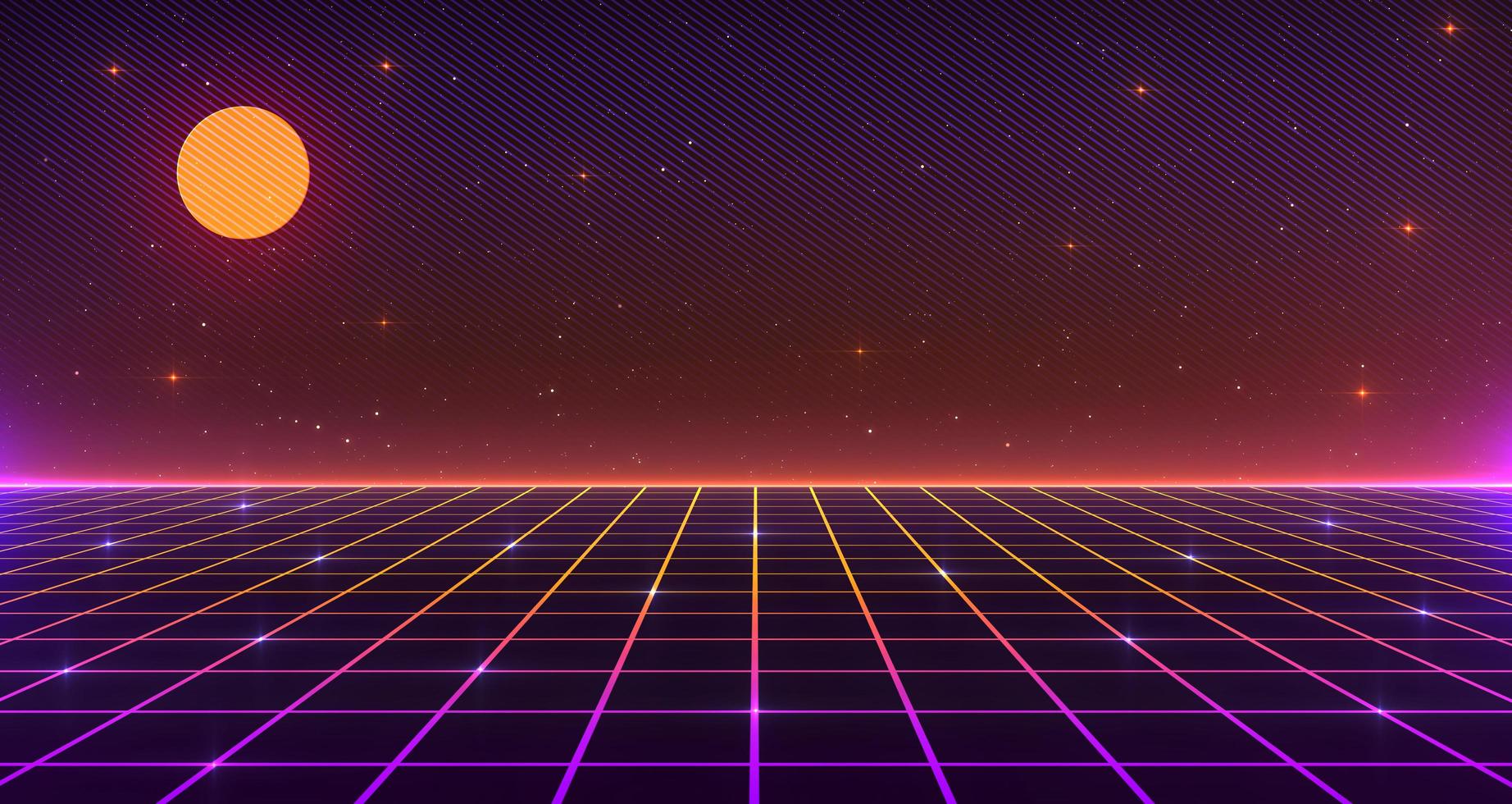 Retro style 80s Sci-Fi Background Futuristic with laser grid landscape. Digital cyber surface style of the 1980s. photo