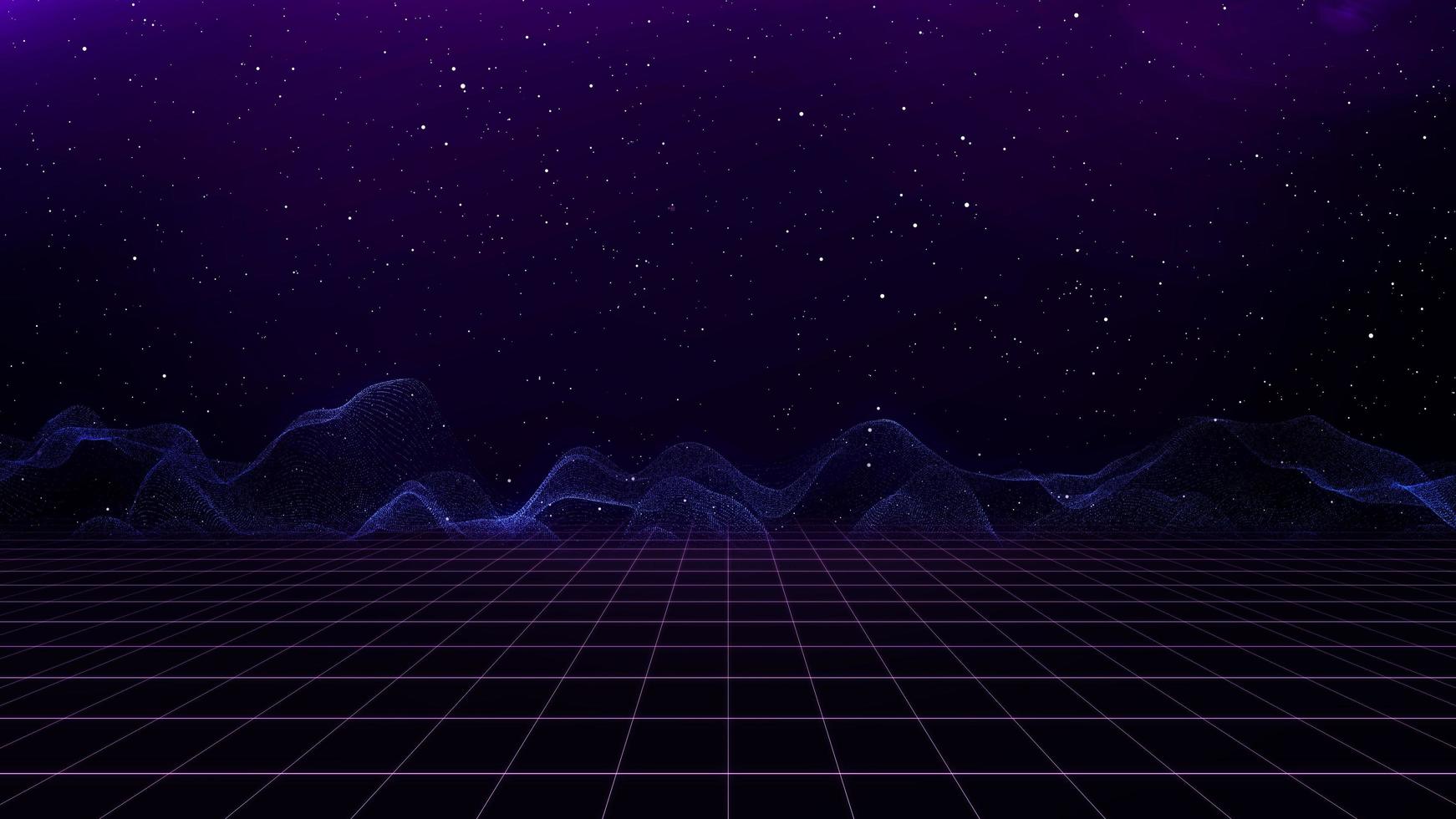 Retro style 80s Sci-Fi Background Futuristic with laser grid landscape. Digital cyber surface style of the 1980s. photo