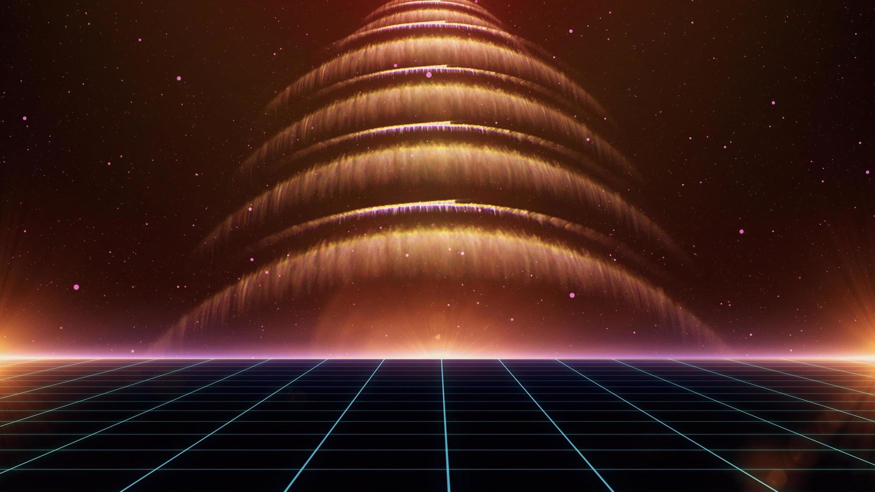 Retro style 80s Sci-Fi Background Futuristic with laser grid landscape. Digital cyber surface style of the 1980s. photo