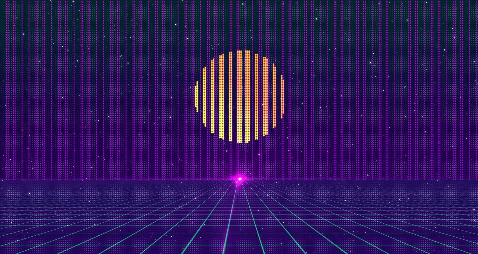 Retro style 80s Sci-Fi Background Futuristic with laser grid landscape. photo