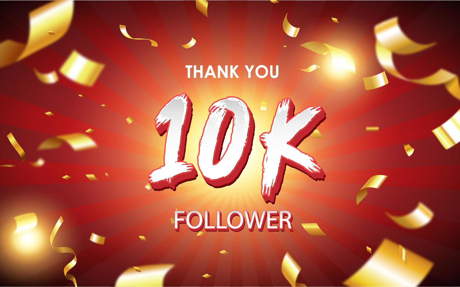 Celebrating 100k, 200K, 10K, 2K, 1K, 500K, 400K, 300K, 1K followers sign with golden sign and confetti of social media banner design photo