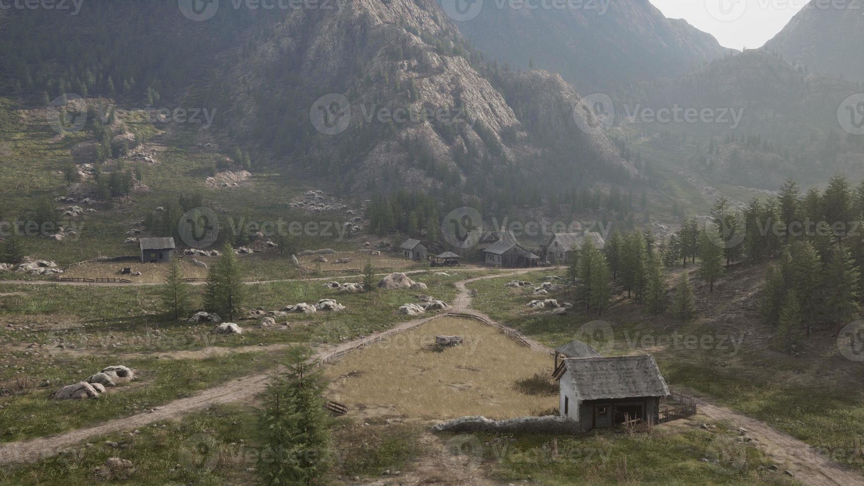 famous mountain village located next to mountain of Austrian alps photo