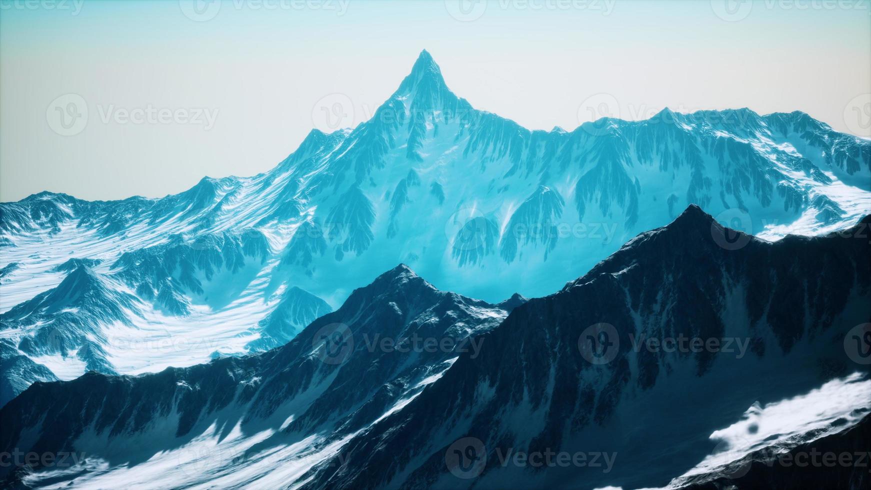 Mountain winter Caucasus landscape with white glaciers and rocky Peak photo