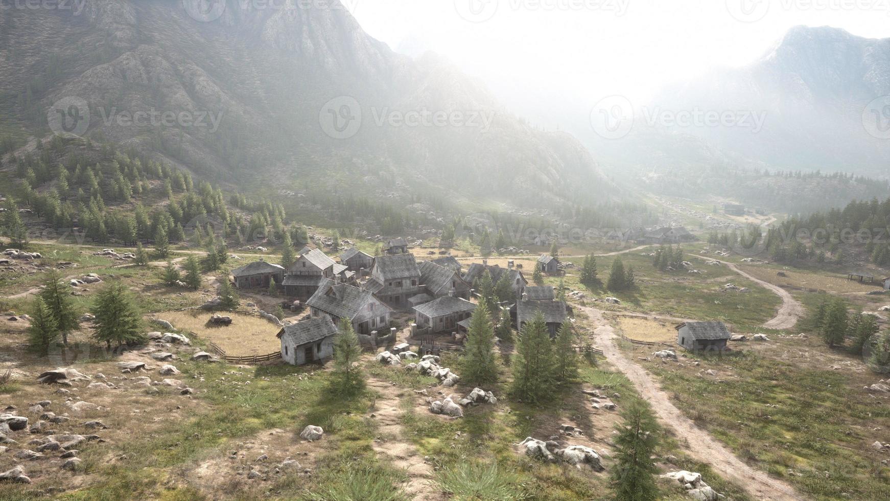 famous mountain village located next to mountain of Austrian alps photo