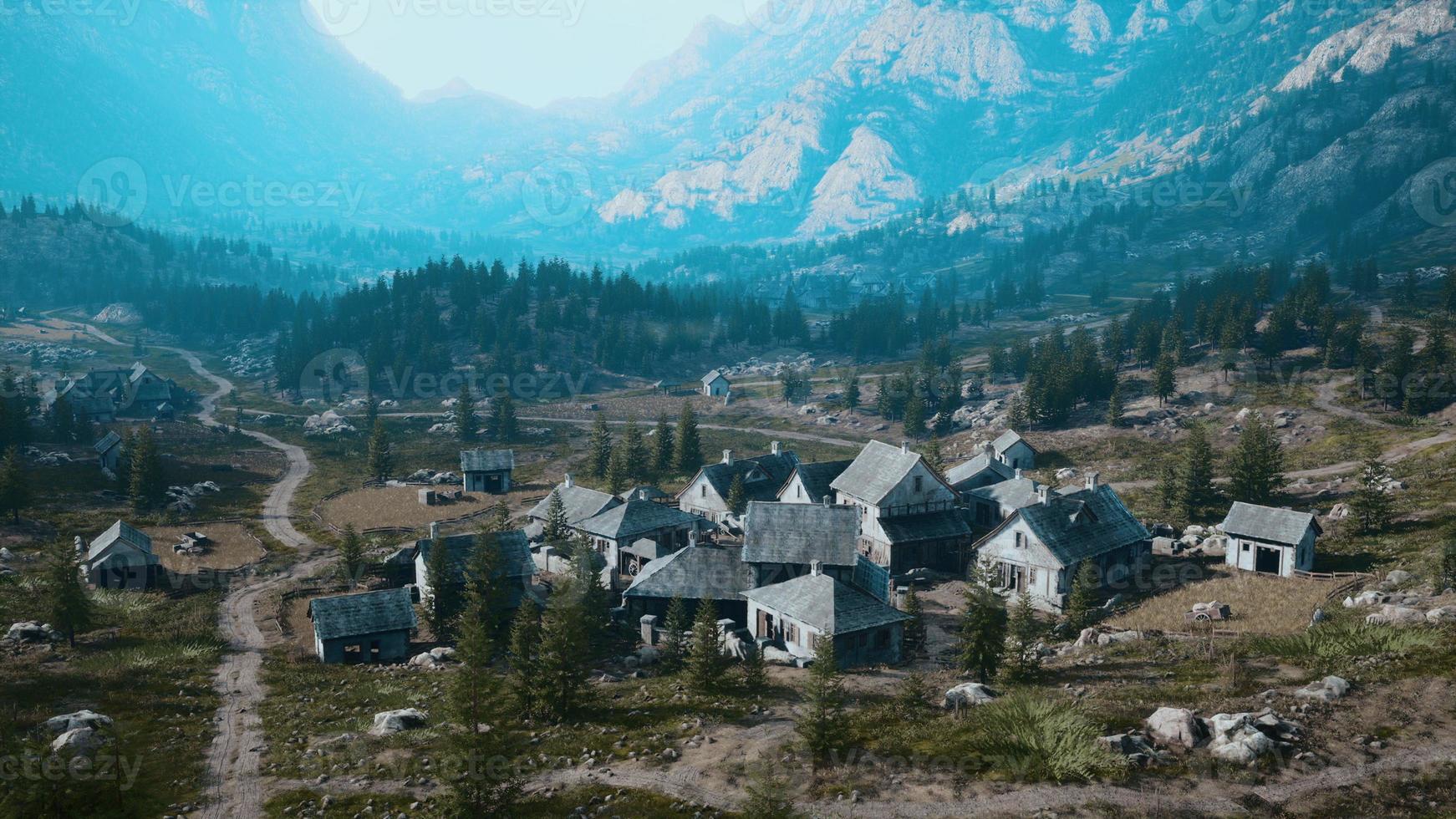 famous mountain village located next to mountain of Austrian alps photo